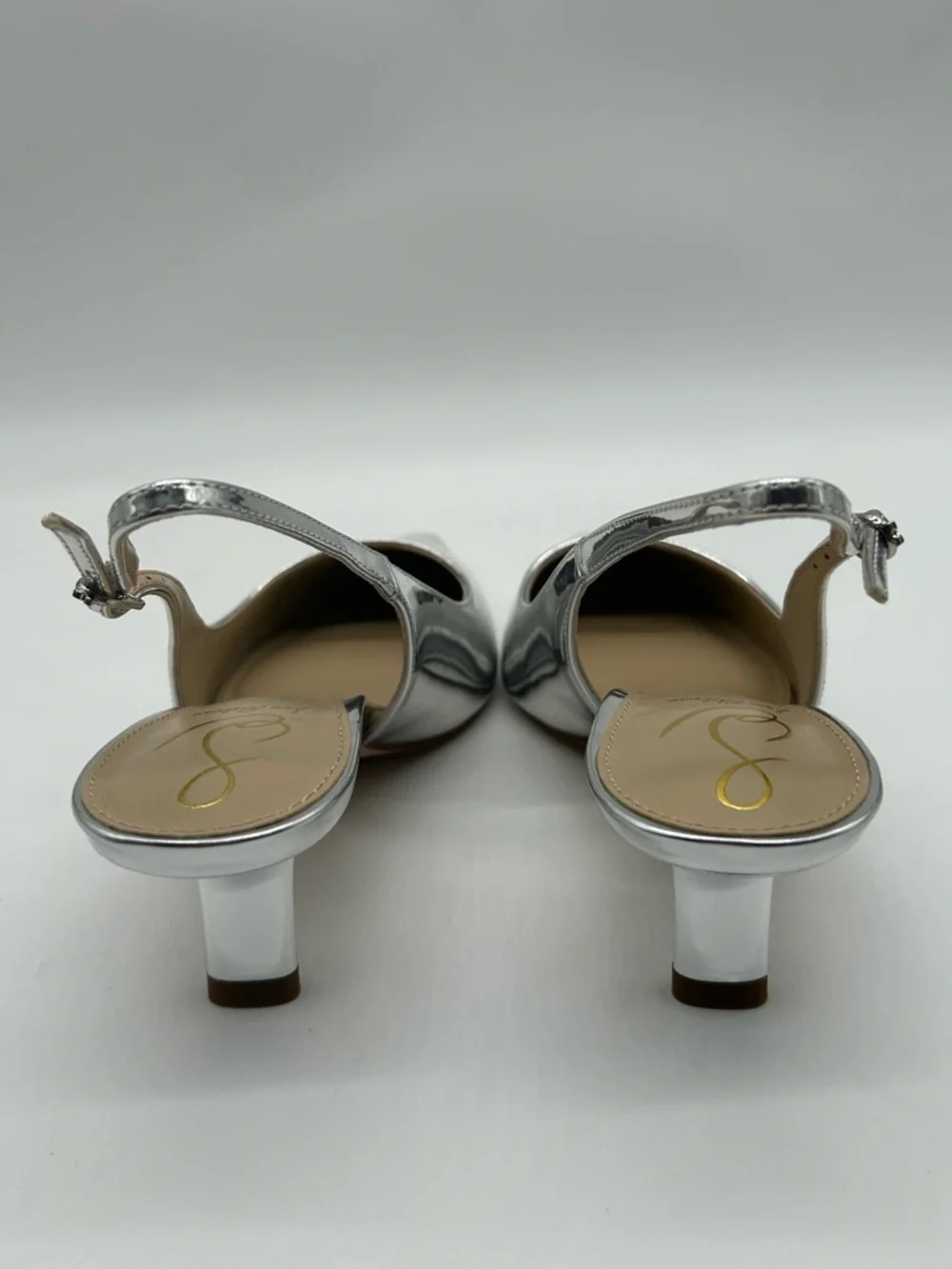 Sam Edelman Bianka Silver Slingback Heels Patent Pointed Toe Kitten Heel 7.5W - Picture 7 of 13